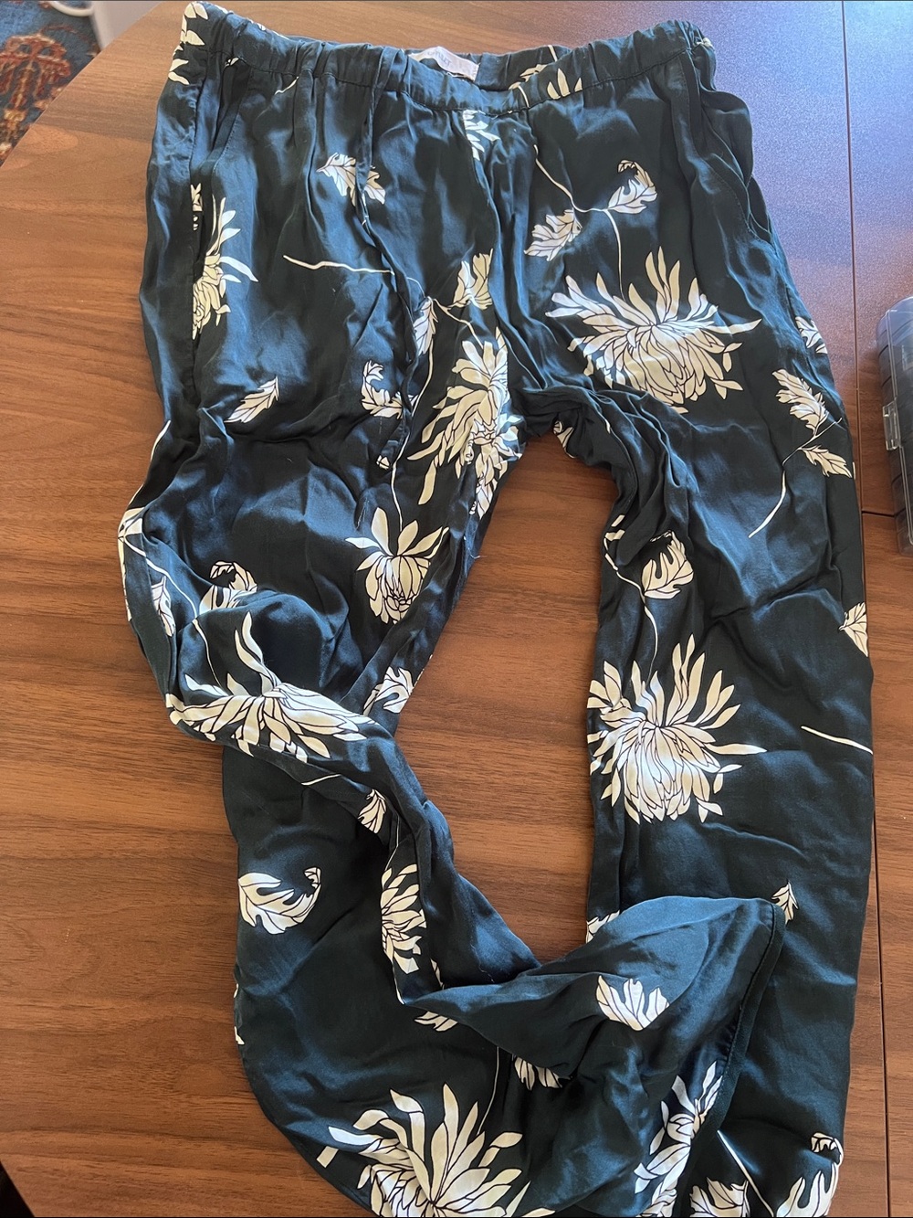 Anthropologie dark green Floral Print Pants - Comfortable Casual Wear